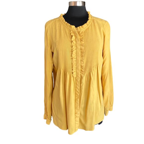 Sundance Yellow Pinktuck Ruffle Button Front Top Size Small Boho Prairie Flirty - Picture 1 of 8